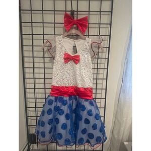 Weissman XLC Red White‎ Blue Sequin Polka Dot Dance Costume Dress Bow